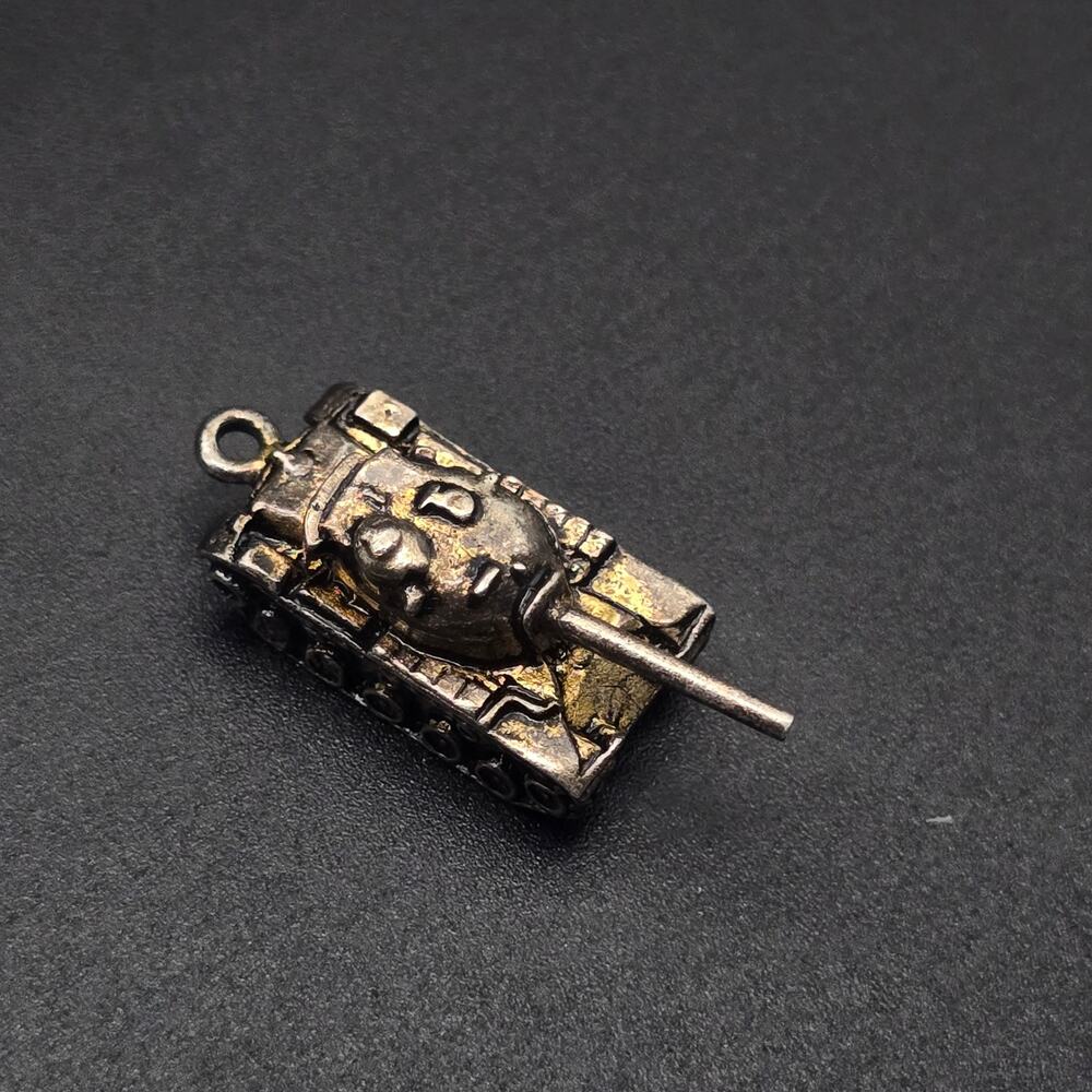 Sterling Silver Military Tank Charm Pendant 925